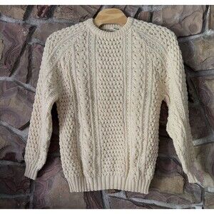 BONNER OF IRELAND Fisher knit  100% Wool Cable Knit beige  L  handloom
